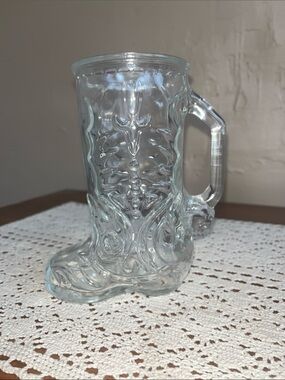 Libby Pressed Glass Boot-Shaped Mug in Clear Glass